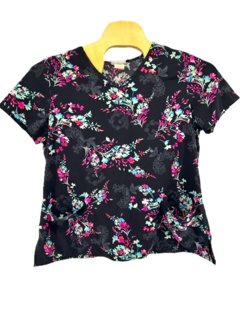 Scrubstar Gorgeous Floral Scrub Top Size XL Black Pink Blue